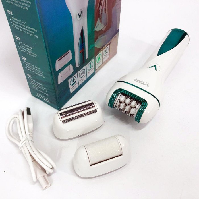 Епілятор акумуляторний жіночий 3 в 1 VGR V-728 Бездротовий електроепілятор пемза бритва для ніг і рук