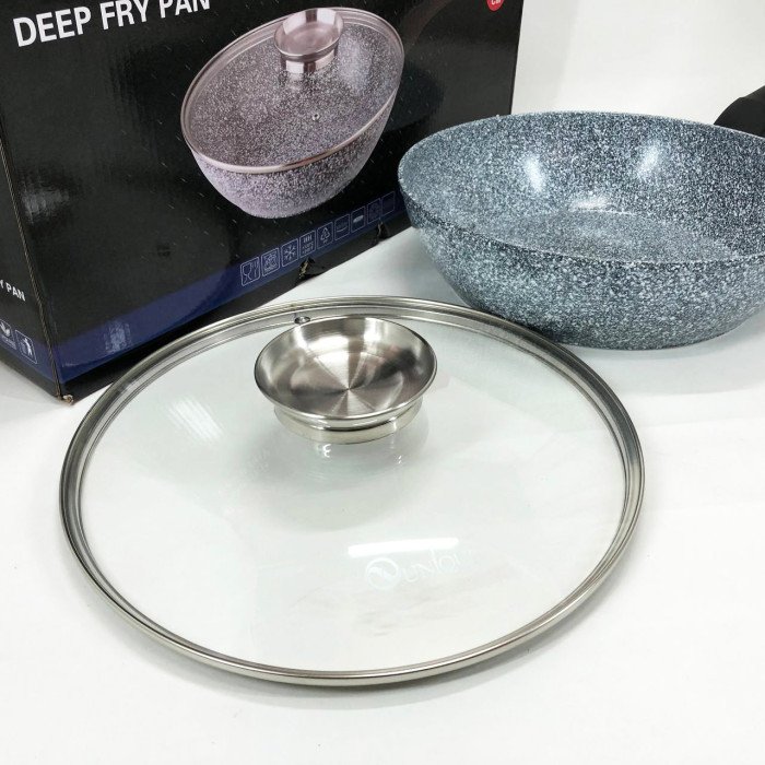 Сковорода глибока UNIQUE UN-5172 28 см з кришкою, Міцна сковорідка з антипригарним покриттям