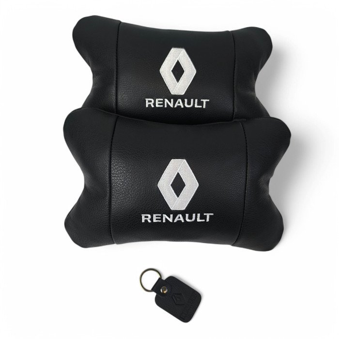 Набір подушок 2шт для авто Renault, натуральна шкіра, на підголівник у машину з логотипом Рено