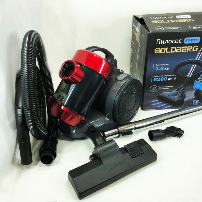 Пилосос вакуумний з контейнером для збирання пилу на 3 л GOLDBERG GB-9903 6200 Вт Потужний. Колір: червоний