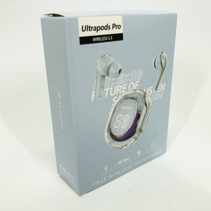 Бездротові навушники TWS T8 PRO з прозорим кейсом Вакуумний LED дисплей Bluetooth 5.3. Колір: блакитний