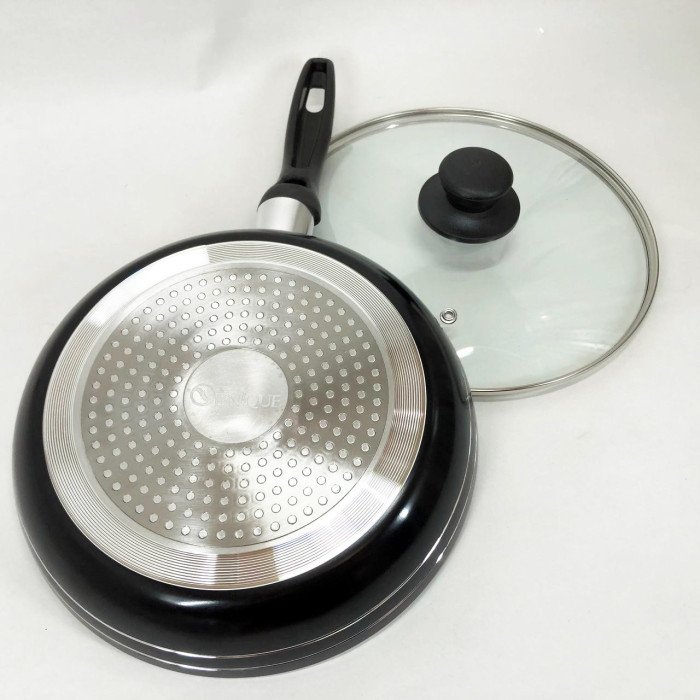 Сковорода з кришкою 24 см чорний мармур UNIQUE UN-5164 | Антипригарна сковорода Мармурова сковорода