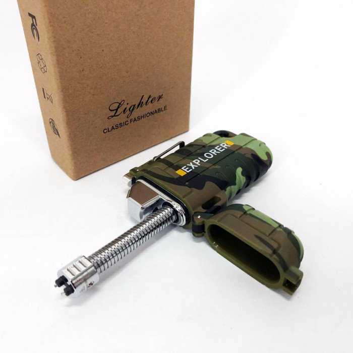 Дугова електроімпульсна запальничка водонепроникна EXPLORER HL-516, сенсорна запальничка. Колір зелений