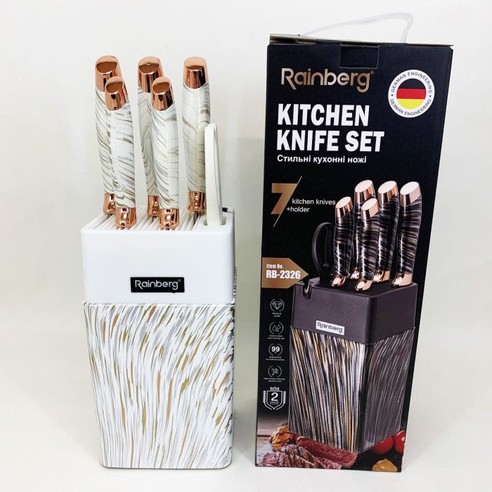 Набір ножів із нержавіючої сталі з основою Rainberg RB-2326 White