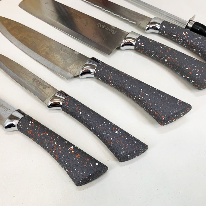 Набір ножів із нержавіючої сталі з основою Rainberg RB-2328 Gray