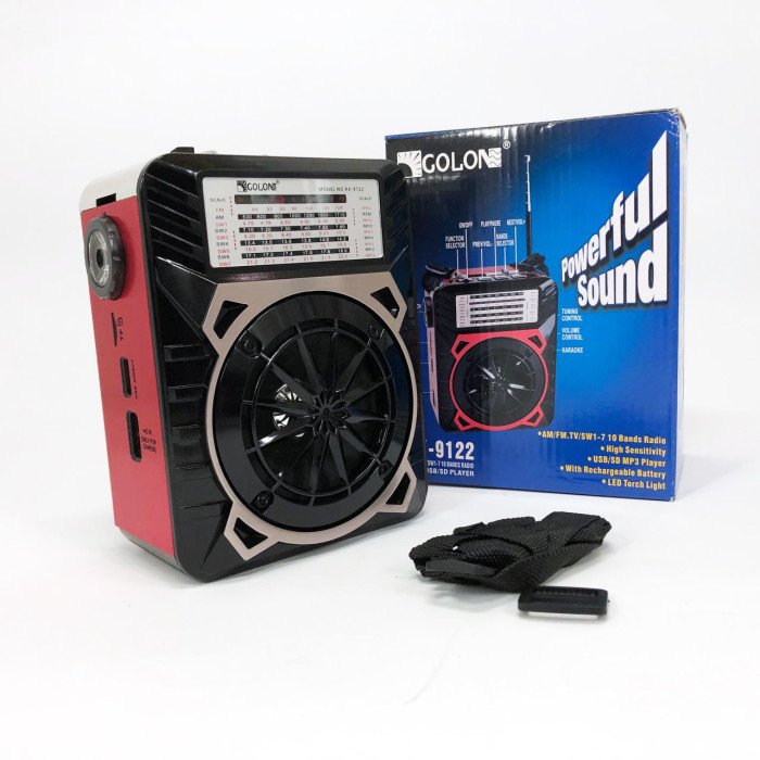 Радіоприймач GOLON RX-9122 портативна колонка всехвильове переносне радіо FM ліхтар LED. Колір: червоний