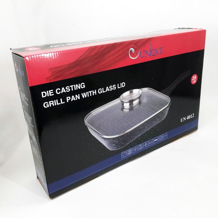 Сковорода гриль UNIQUE UN-4012 стильна 24см, Надійна сковорода з антипригарним покриттям
