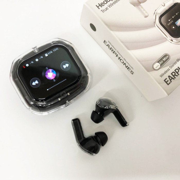 Бездротові вакуумні навушники TWS з дисплеєм LED, вологозахист IPx4 Bluetooth 5.4 з кейсом. Колір: чорний
