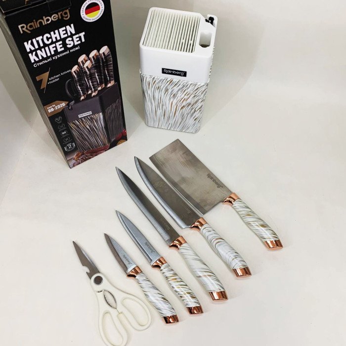 Набір ножів із нержавіючої сталі з основою Rainberg RB-2326 White