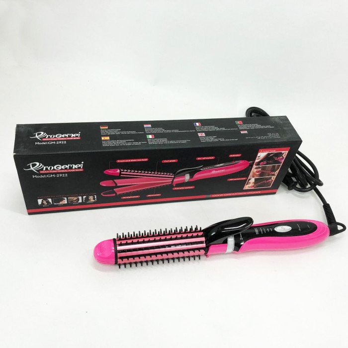 Плойка-праска 3в1 Gemei GM-2922, Сучасні щипці для завивки волосся, Прилад для завивки. Колір: рожевий