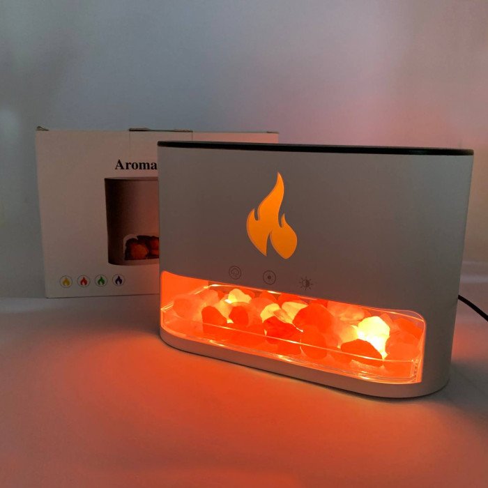 Лампа зволожувач повітря Docsal Flame 3 в 1 з соляним камінням, Портативний зволожувач лампа біла