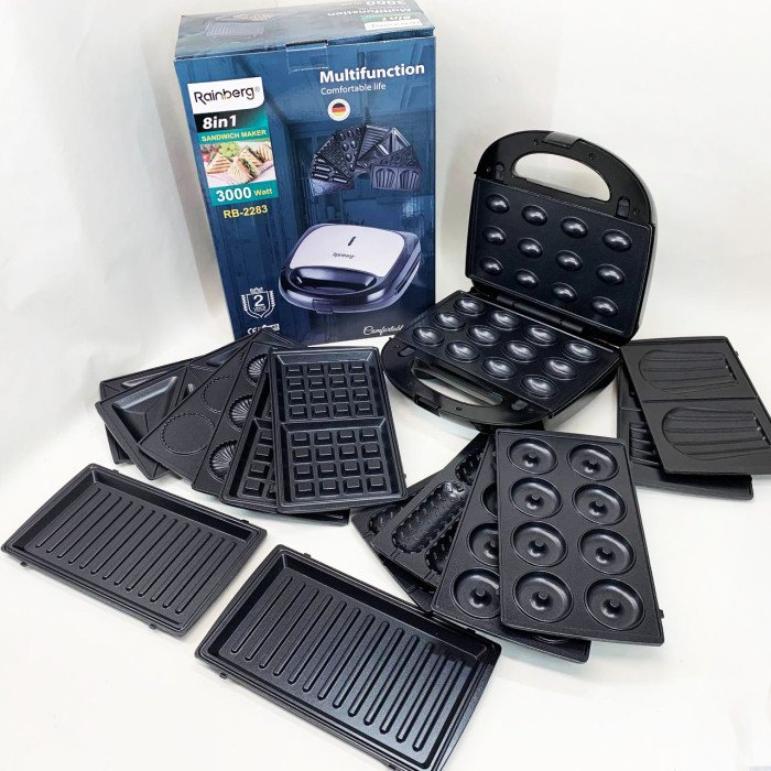 Електрична бутербродниця мультимейкер 8 в 1 Rainberg RB-2283 3000Вт із змінними насадками