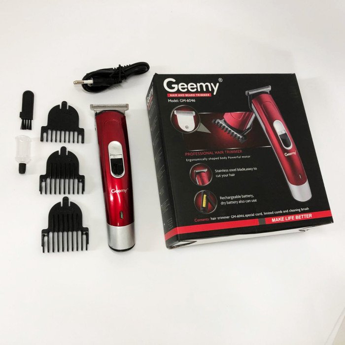 Машинка для стрижки волосся Gemei GM-6046, Машинка для стрижки волосся та гоління. Колір: червоний