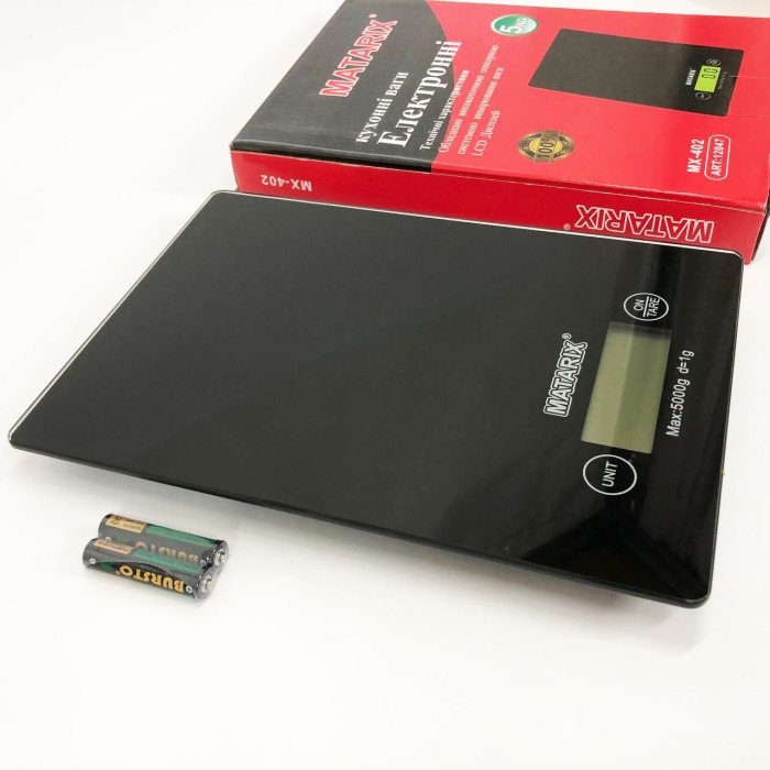 Ваги кухонні MATARIX MX-402 5 кг з дисплеєм, Компактні кухонні ваги для їжі. Колір: чорний