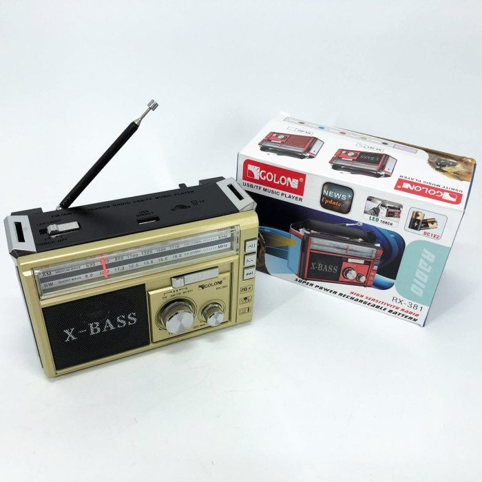 Радіоприймач портативне радіо Golon RX-381 акумуляторний ретро стовпчик usb sd mp3 fm. Колір: жовтий