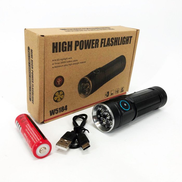 Ручний ліхтарик W5184-6XHP360, Супер яскравий ліхтарик, Суперпотужний пошуковий ручний ліхтар тактичний