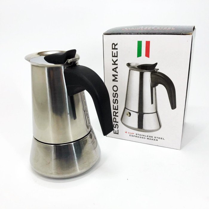 Кавоварка гейзерна з нержавіючої сталі UNIQUE UN-1901 180 мл, Гейзер для варіння кави гейзерна кавоварка