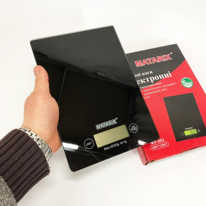 Ваги кухонні MATARIX MX-402 5 кг з дисплеєм, Компактні кухонні ваги для їжі. Колір: чорний
