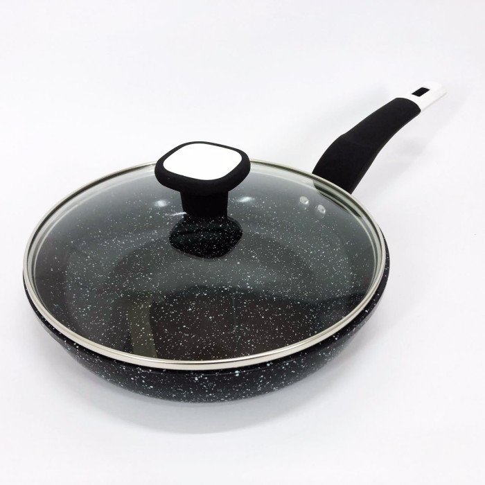 Сковорода UNIQUE UN-5144 22 см з кришкою темний граніт, Довговічні сковорідки, Ідеальна сковорода