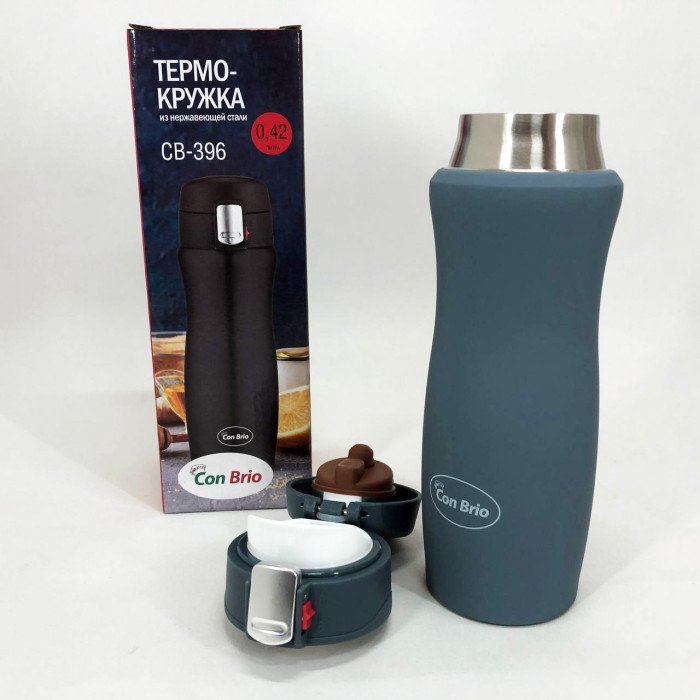 Термос з напувалкою 420 мл Con Brio CB-396, Якісний термос для дому, Термос похідний. Колір: синій