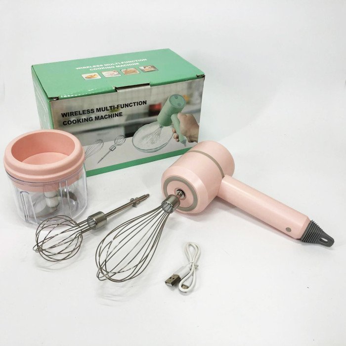 Ручний бездротовий міксер-подрібнювач 2 в 1. Колір: рожевий