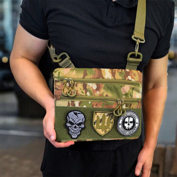 Сумка-кобура мультикам наплічна з липучкою для шевронів, тактична сумка чоловіча з кордури