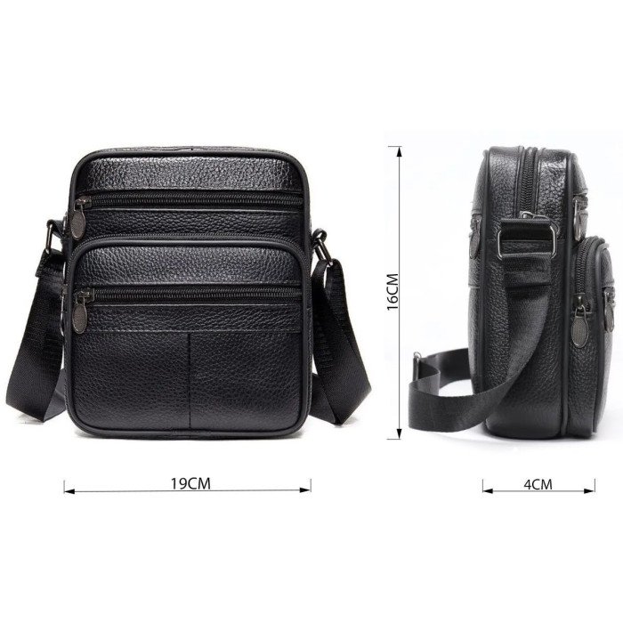 Стильна чоловіча сумка через плече з натуральної шкіри, компактний розмір, багато відділень