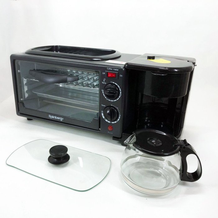 Електрична піч для сніданку 3в1 Rainberg RB-2286B 3800 Вт (піч, кавоварка, поверхня для смаження)