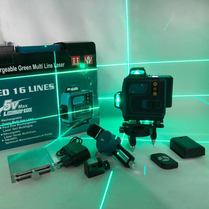 Рівень лазерний лінійний нівелір акумуляторний Laser 4D, 16 ліній, робоча відстань 30м, у валізі
