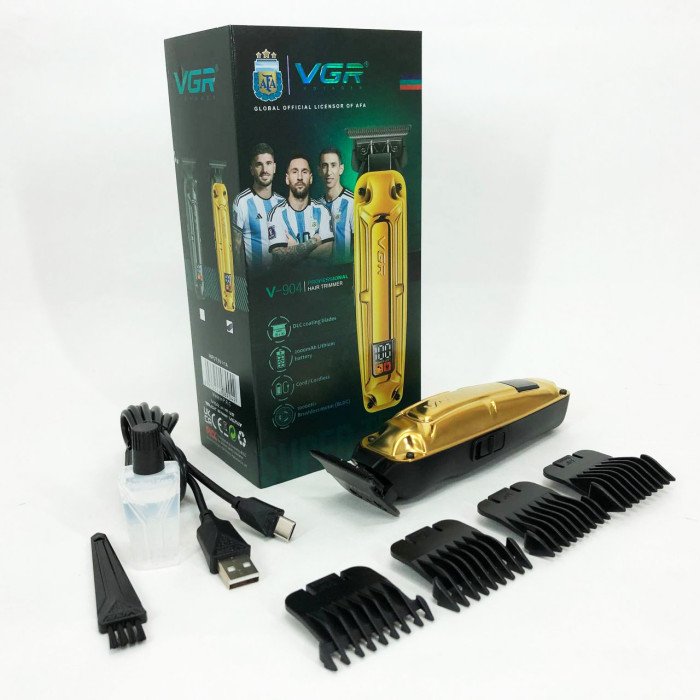 Акумуляторна машинка VGR V-904 для стрижки волосся VGR, машинка з дисплеєм та змінними насадками