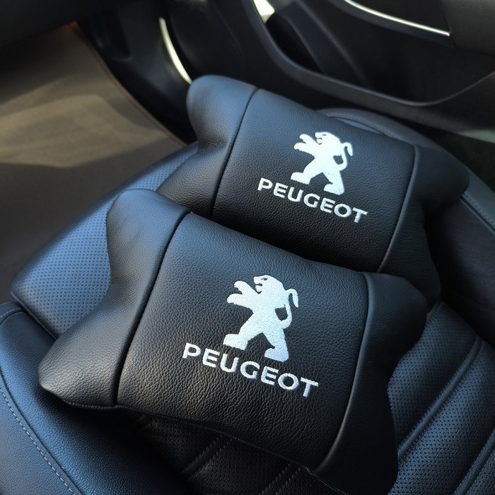 Набір подушок Peugeot із шкіри + брелок у подарунок, Автоподушки з вишивкою