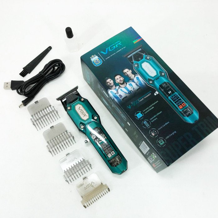 Аккумуляторная машинка для стрижки VGR V-900 с дисплеем, беспроводная для стрижки волос. Цвет: зеленый