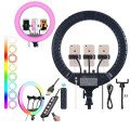 Кільцева LED лампа RGB MJ45 Ring 45 см комплектація адаптер із вбудованим кабелем, тримачі для телефону, пульт