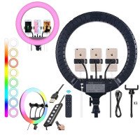 Кільцева LED лампа RGB MJ45 Ring 45 см комплектація адаптер із вбудованим кабелем, тримачі для телефону, пульт