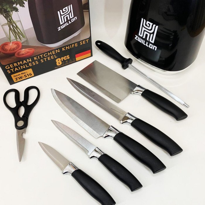 Набір ножів із нержавіючої сталі з основою Rainberg RB-2330 Black