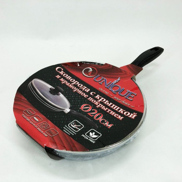 Сковорода з кришкою та антипригарним покриттям UNIQUE UN-5162 20 см, Сковорода фірмова для приготування