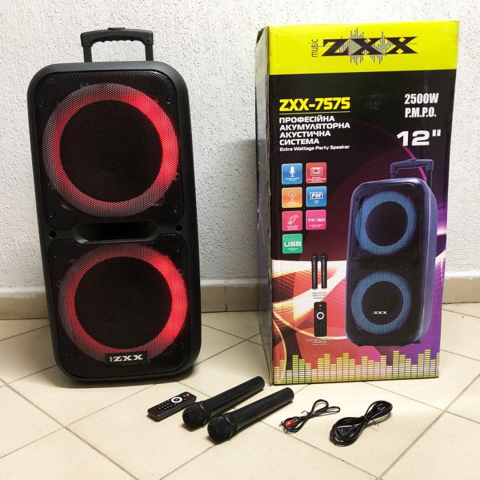 Акустична переносна колонка ZXX-7575 300 Вт акумуляторна з мікрофонами 80х39х33 см