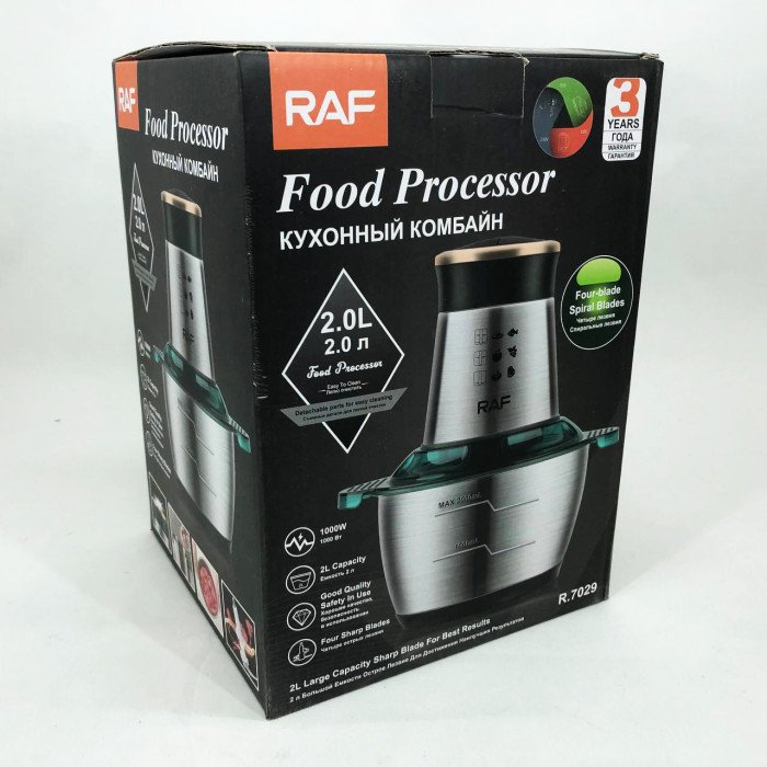 Кухонний комбайн RAF R.7029 електричний блендер м'ясорубка подрібнювач 1000 Вт 2л, Потужний блендер