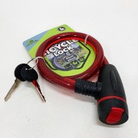 Замок велосипедний KIHUU LOCK 187, 15*65 тросовий, 2 ключі. Колір: червоний