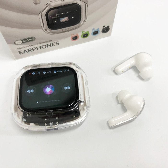 Бездротові вакуумні навушники TWS з дисплеєм LED, вологозахист IPx4 Bluetooth 5.4 з кейсом. Колір: білий