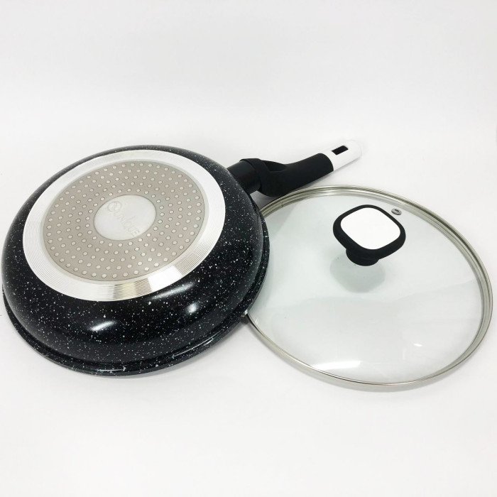 Сковорода UNIQUE UN-5144 22 см з кришкою темний граніт, Довговічні сковорідки, Ідеальна сковорода