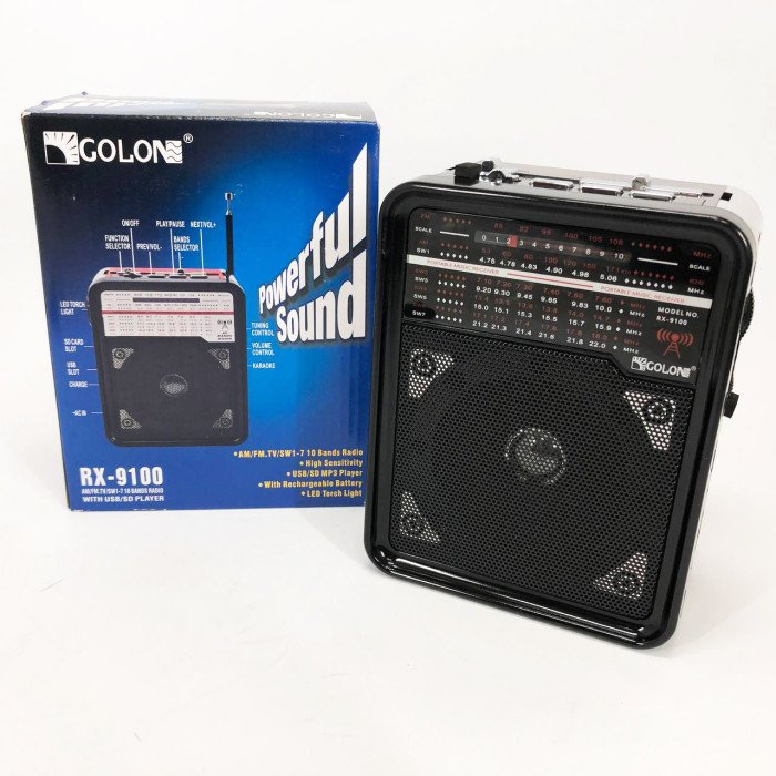 Радіоприймач GOLON RX-9100 USB+SD Радіо з ліхтарем, Ретро радіо, FM передавач. Колір: коричневий