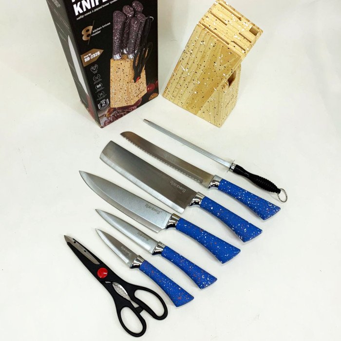 Набір ножів із нержавіючої сталі з основою Rainberg RB-2328 Blue