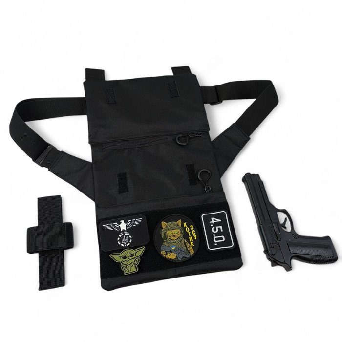 Сумка месенджер З КОБУРОЮ. Тактична сумка з тканини, 3 кишені, патч-панель, Cordura