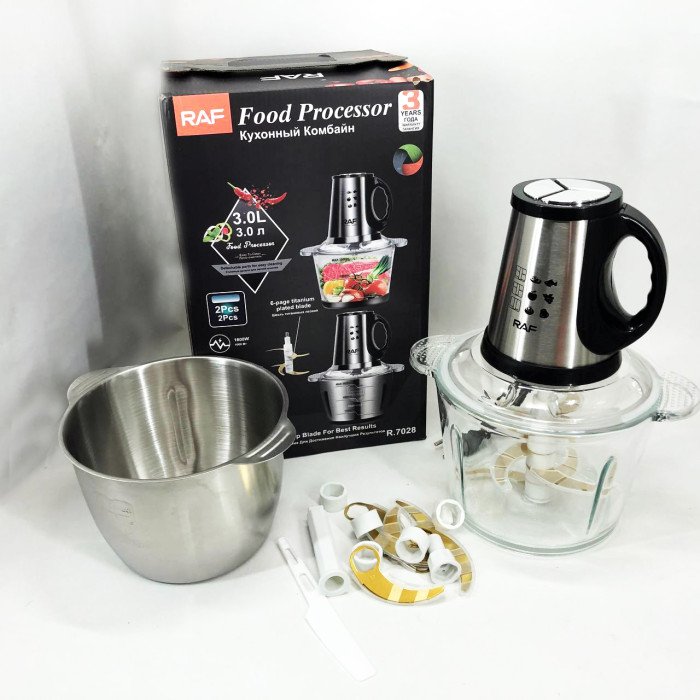 Блендер-подрібнювач RAF R.7028 2 в 1, 300 Вт, 2 чаші, Побутовий потужний подрібнювач продуктів
