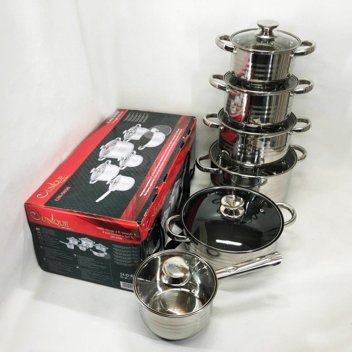 Набор посуды UNIQUE UN-5036 из нержавеющей стали с толстым 5-ти слойным дном.