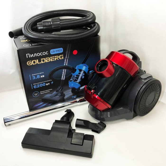 Пилосос вакуумний з контейнером для збирання пилу на 3 л GOLDBERG GB-9903 6200 Вт Потужний. Колір: червоний