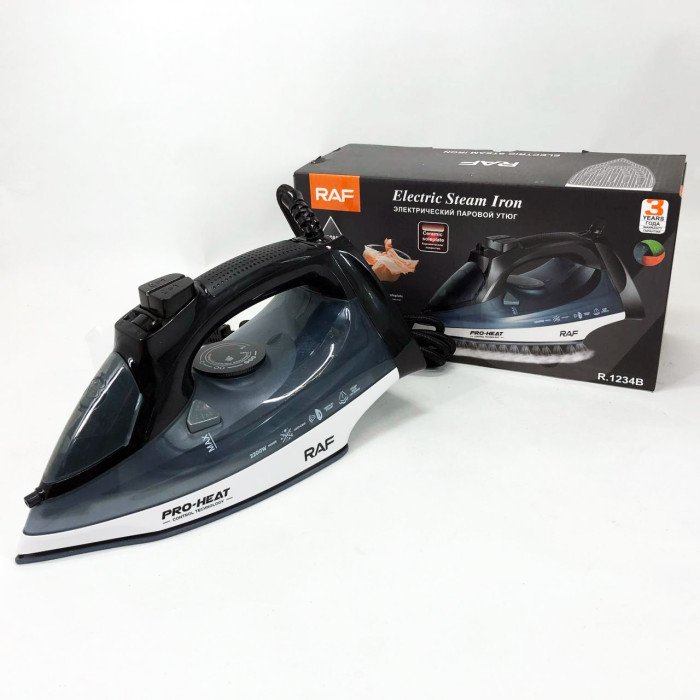 Праска парова RAF R.1234B з керамічною підошвою 2200 Вт, Професійна парова праска. Колір: синій