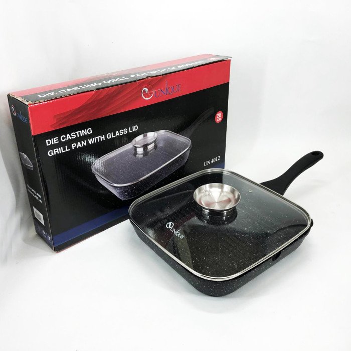 Сковорода гриль UNIQUE UN-4012 стильна 24см, Надійна сковорода з антипригарним покриттям