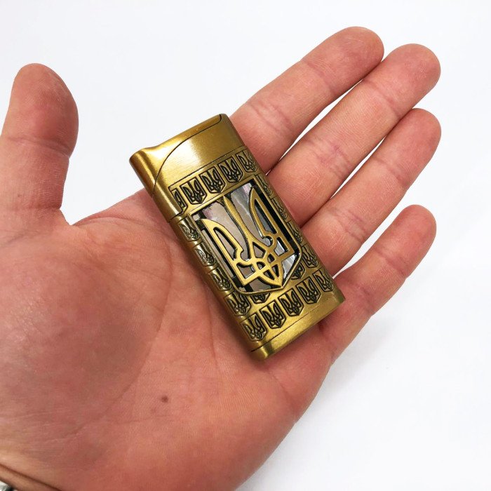 Турбо запальничка Герб України на СІРОМУ тлі, запальничка з турбонаддувом, подарункова запальничка сувенірна